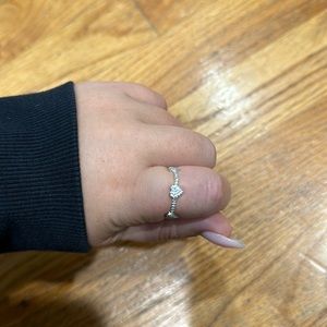 Sterling silver diamond ring with hearts all around